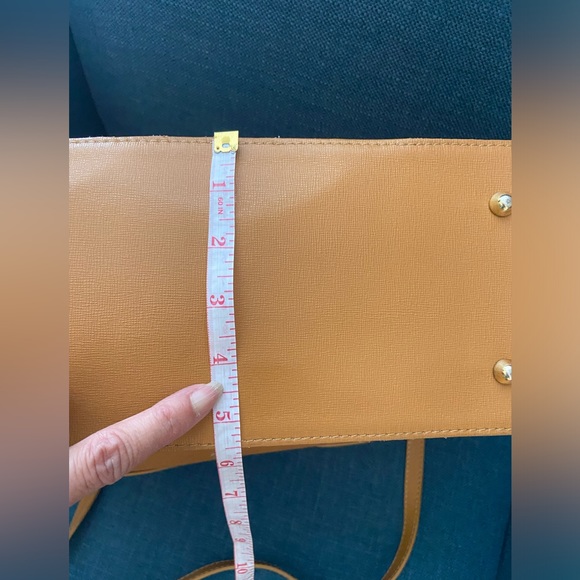 Dorse In Pelle Leather Camel Tote Bag Round Handles & Crossbody Strap Gold - Picture 16 of 17